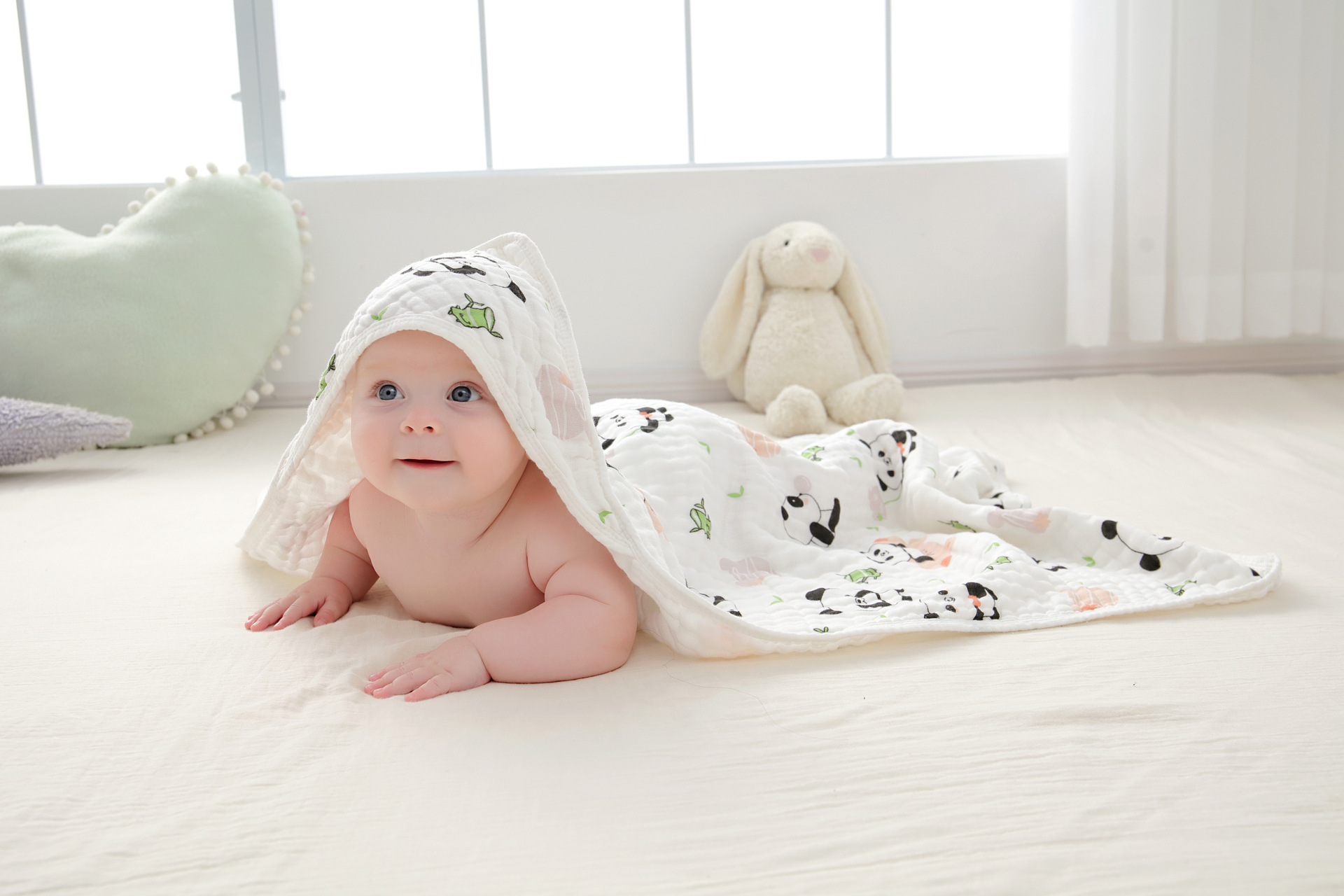 Homie Muslin Hooded Towel Made from Organic Cotton 6-Layer Cotton Bath Towel (90x90cm)